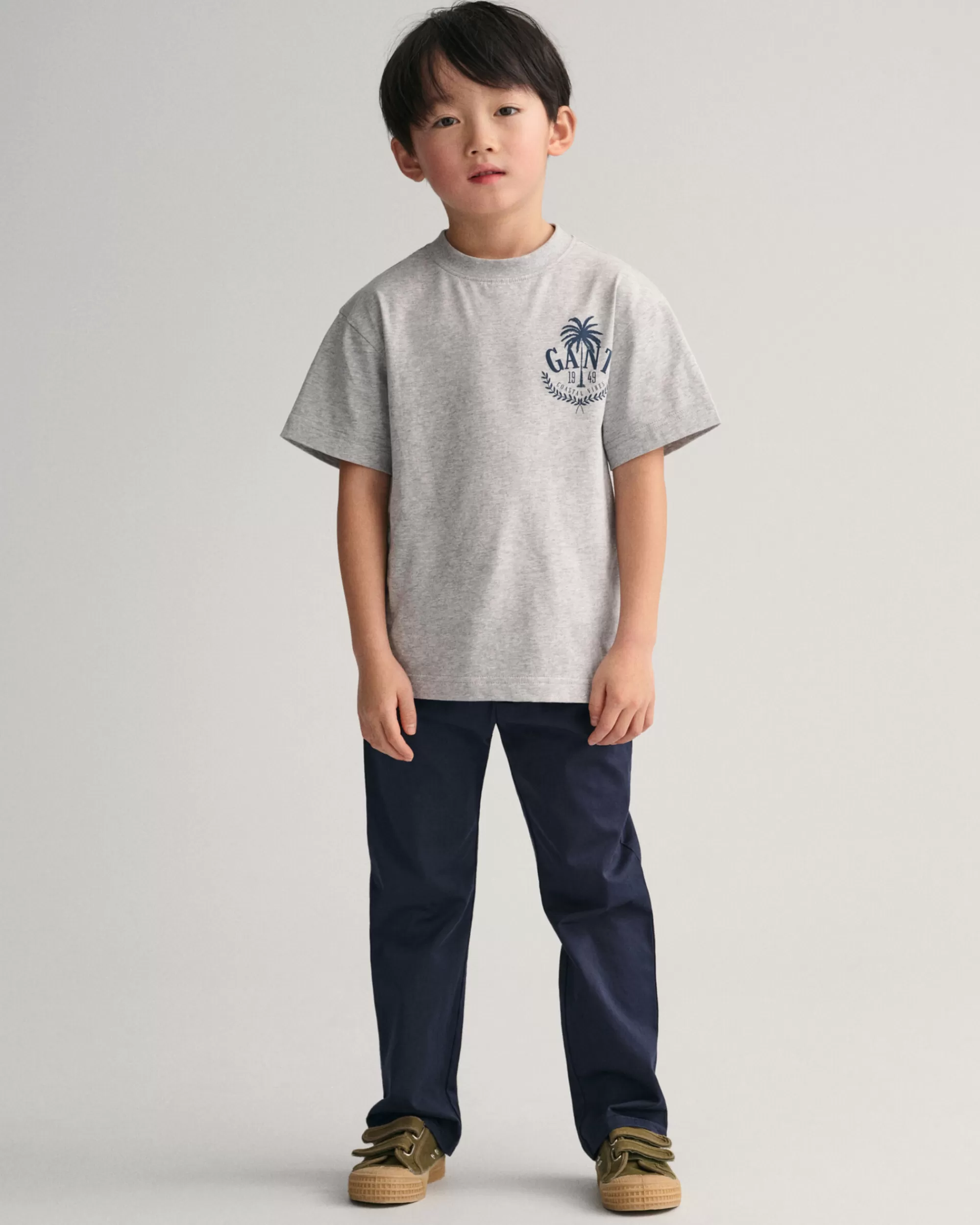 T-Paidat & Pikeet^GANT Boys-Malliston Oversized Fit -Mitoitettu Palm -Printti-T-Paita Light Grey Melange