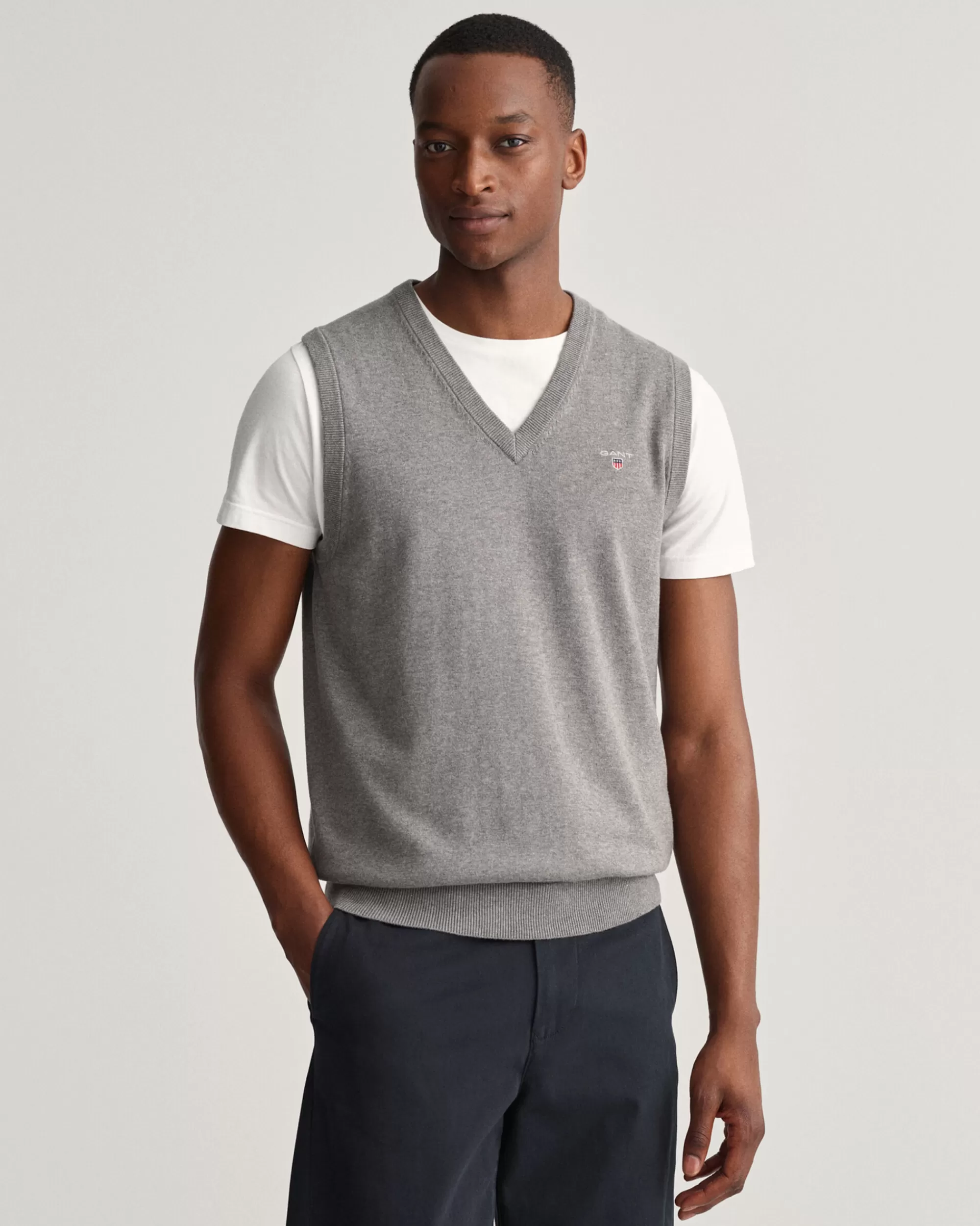 Neuleet^GANT Classic-Puuvillaneuleliivi Dark Grey Melange