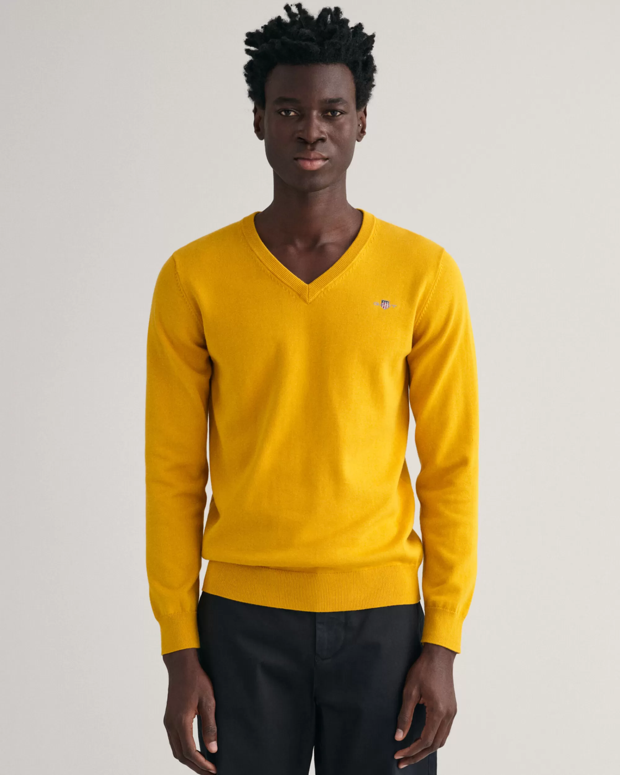 Neuleet^GANT Classic-Puuvillaneulepusero V-Paantie Dark Mustard Yellow