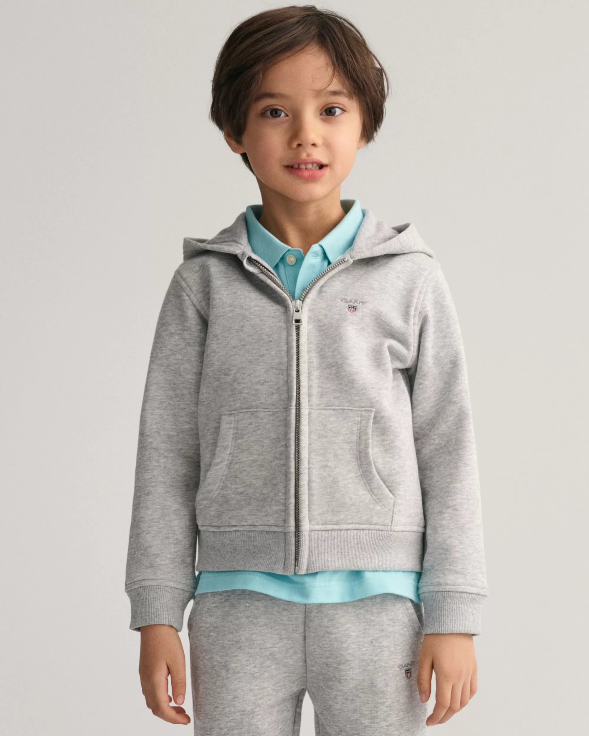 Collegepaidat & Hupparit^GANT Kids-Malliston Original-Vetoketjuhuppari Light Grey Melange