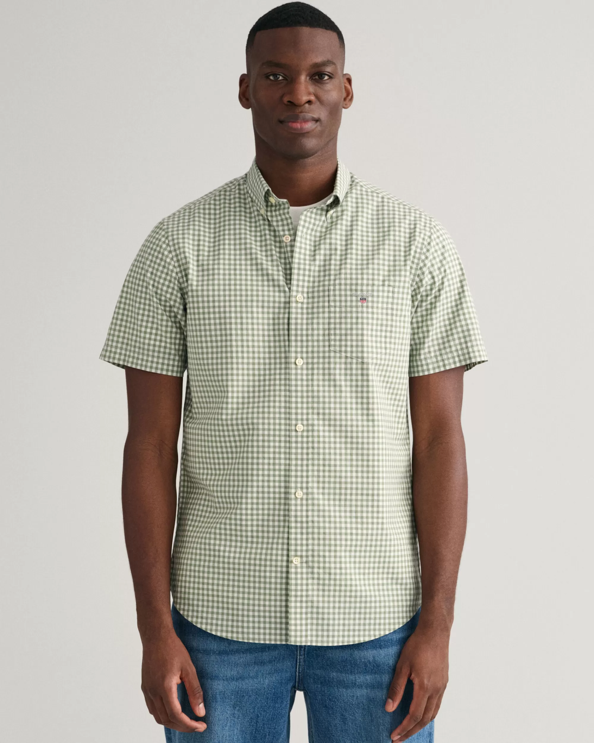 Paidat^GANT Lyhythihainen Regular Fit ‑Mitoitettu Gingham-Ruutuinen Paita Broadcloth-Kankaasta Kalamata Green