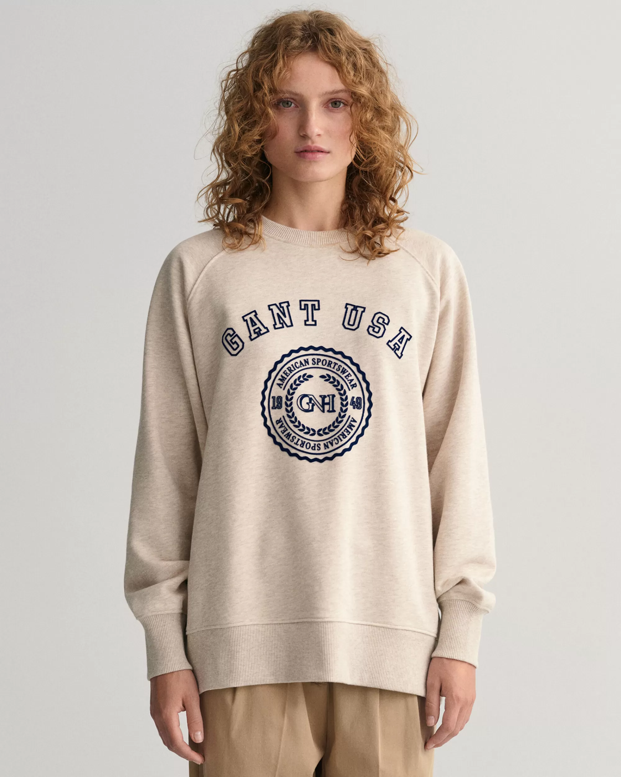 Hupparit & Collegepaidat^GANT Oversized Fit -Mitoitettu Usa -Collegepaita Jossa Pyorea Paantie Light Beige Melange