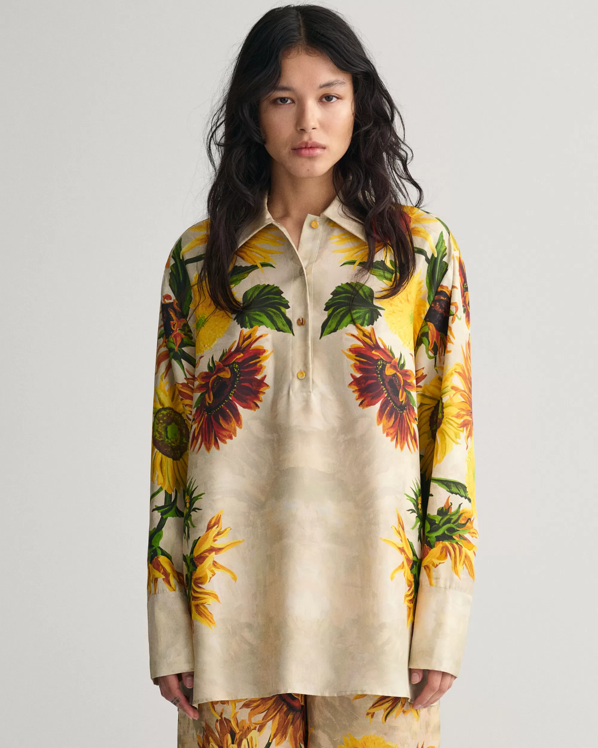 Paidat^GANT Printtikuvioitu Sunflower Popover -Silkkipusero Concrete Beige