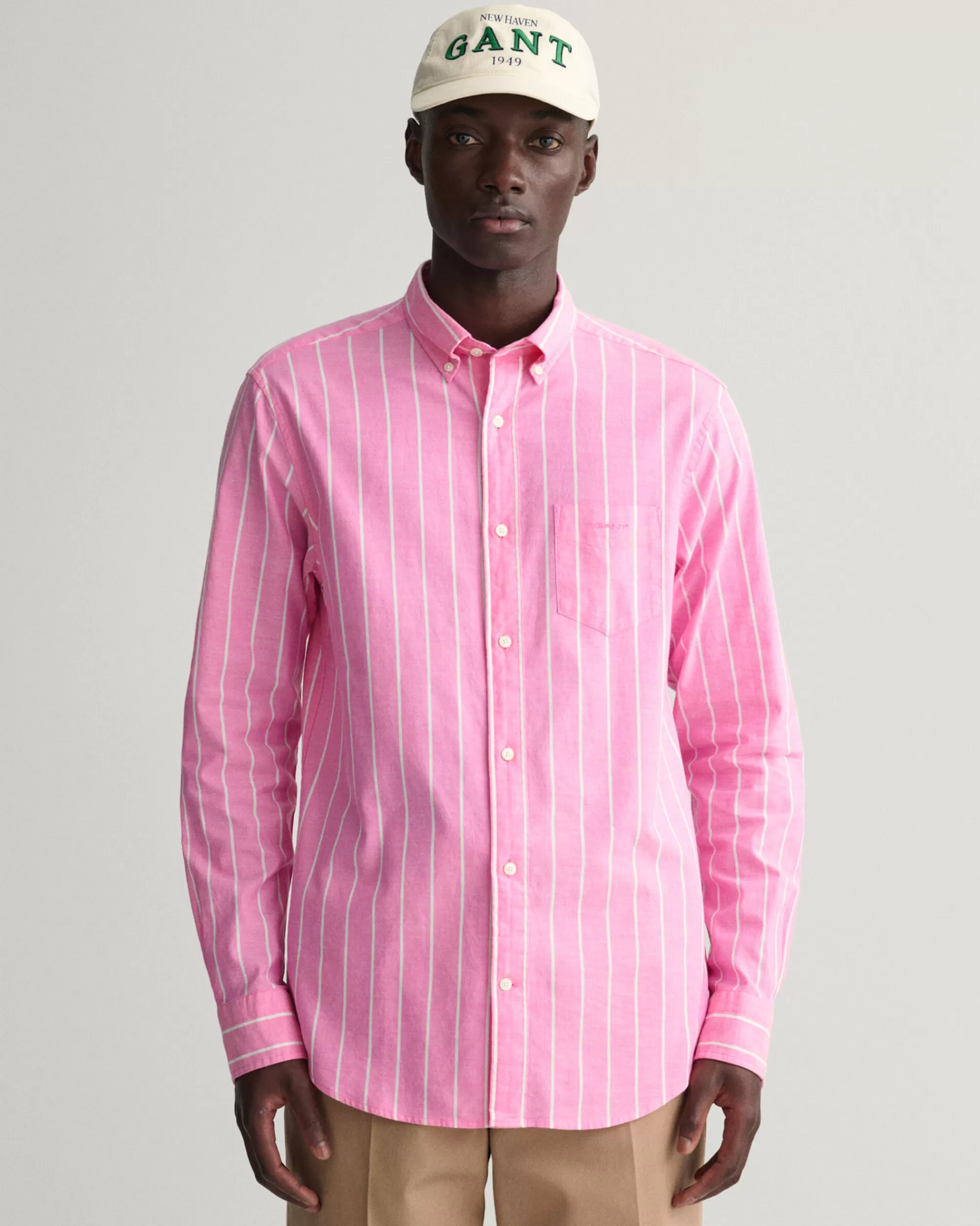 Paidat^GANT Regular Fit ‑Mitoitettu Raidallinen Oxford-Paita Perky Pink