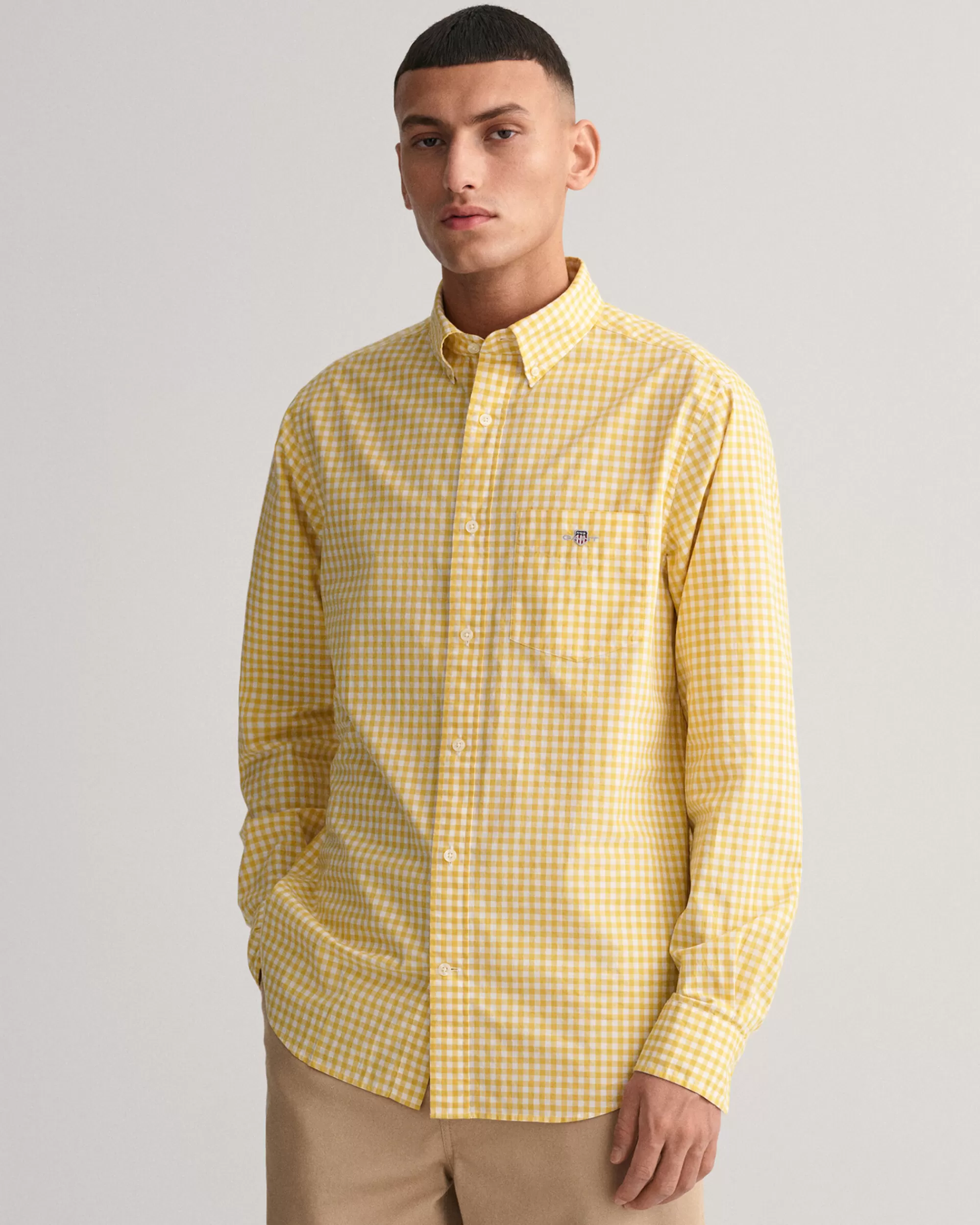 Paidat^GANT Regular Fit ‑Mitoitettu Gingham-Ruutuinen Popliinipaita Parchment Yellow