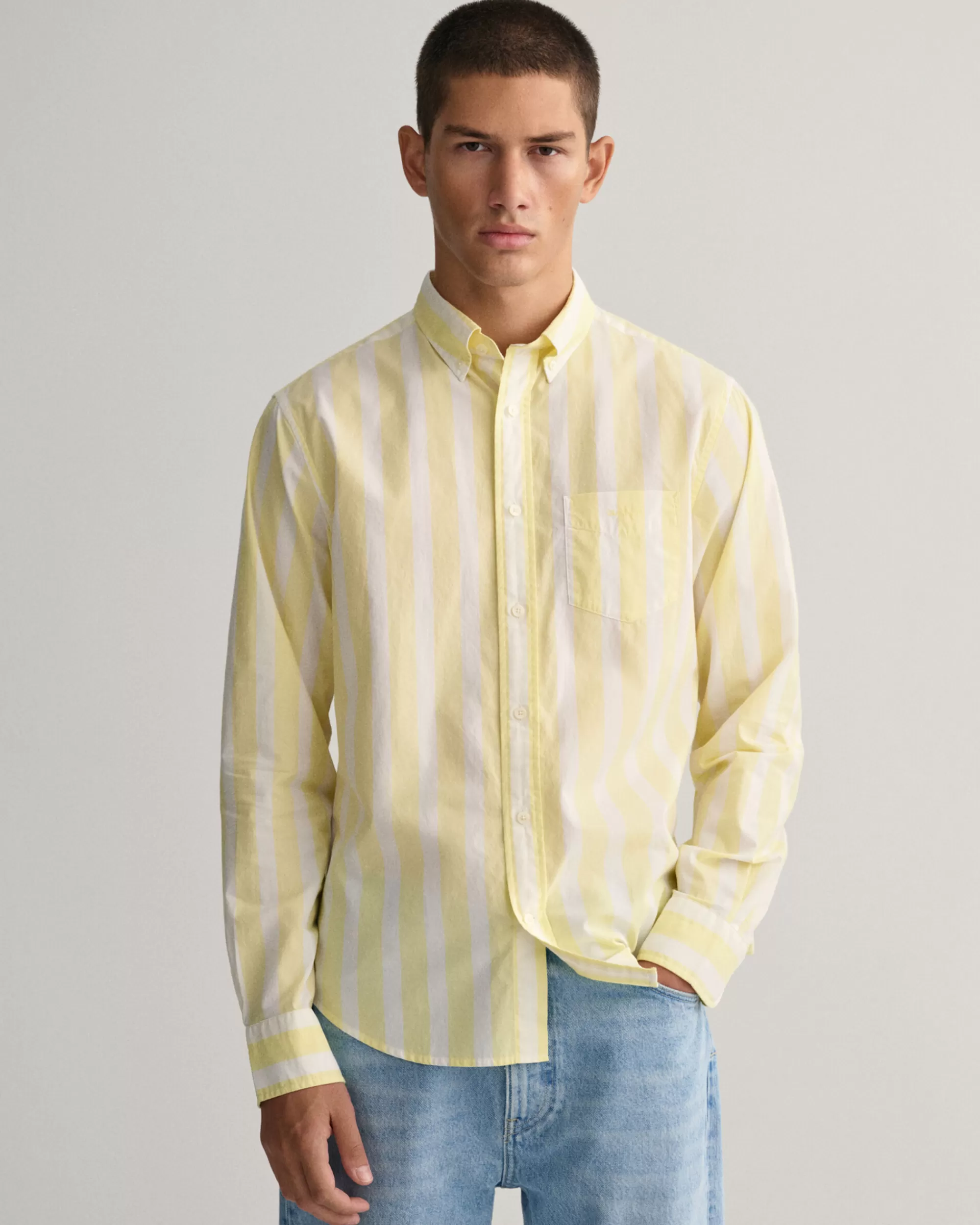 Paidat^GANT Regular Fit ‑Mitoitettu Levearaitainen Broadcloth-Paita Lemonade Yellow