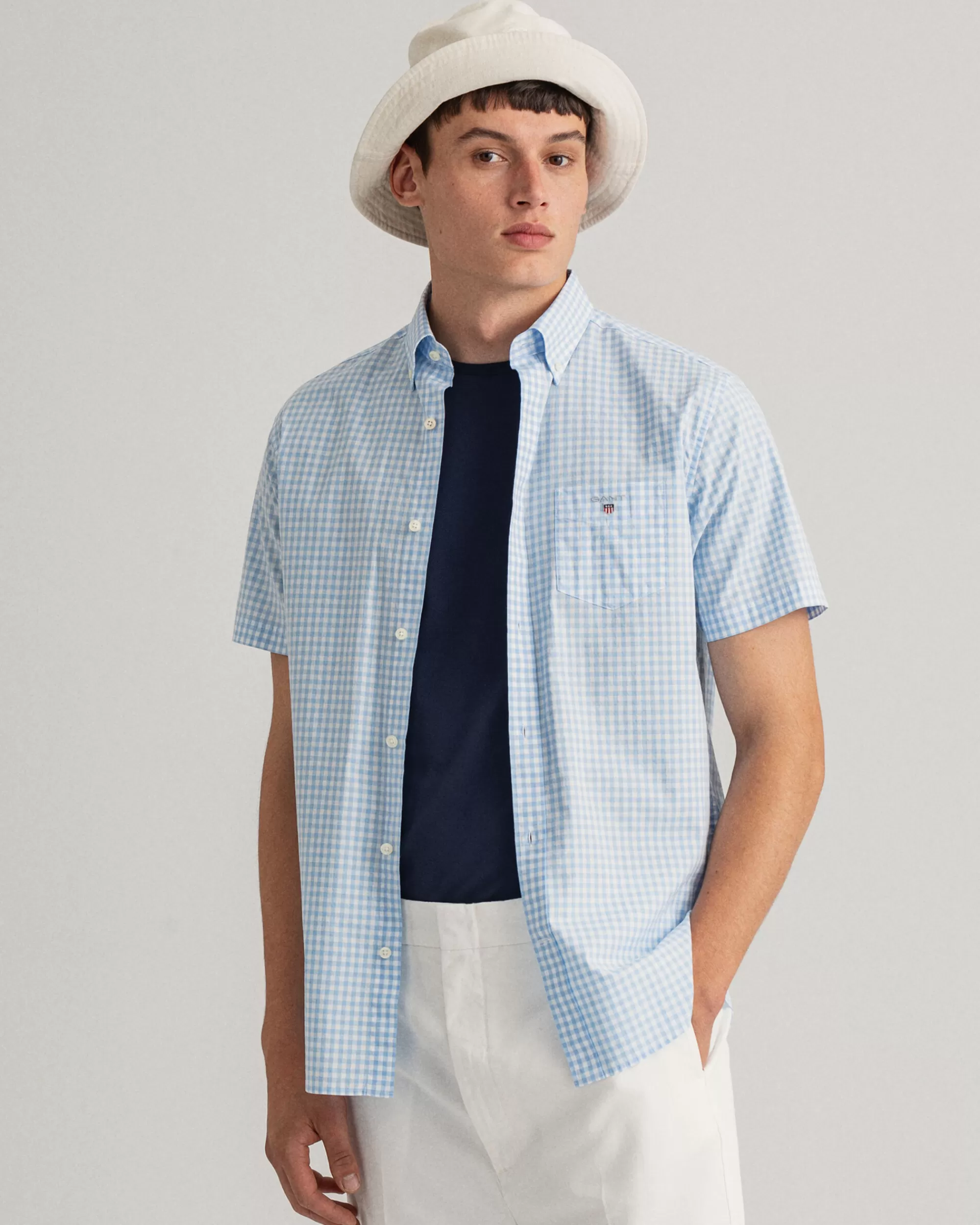 Paidat^GANT Regular Fit ‑Mitoitettu Lyhythihainen Paita Gingham-Ruutuisesta Broadcloth-Kankaasta Capri Blue