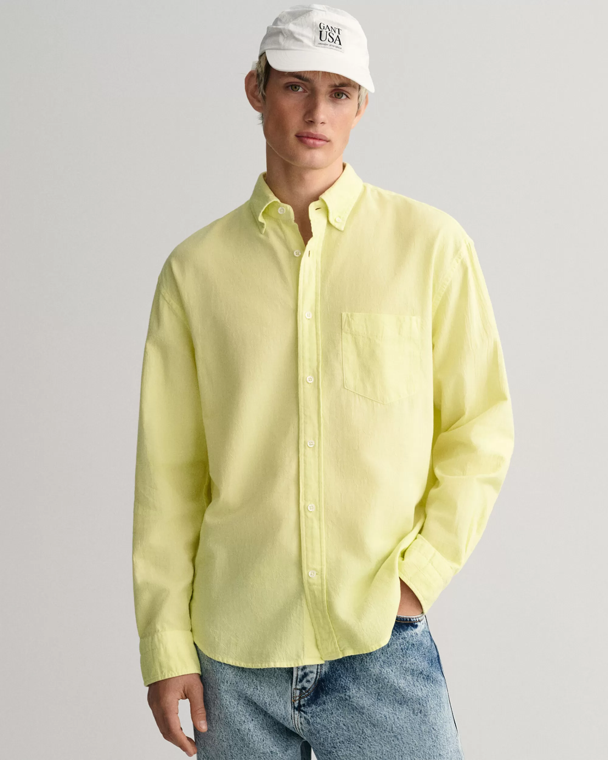 Paidat^GANT Relaxed Fit ‑Mitoitettu Textured Weave -Paita Lemonade Yellow