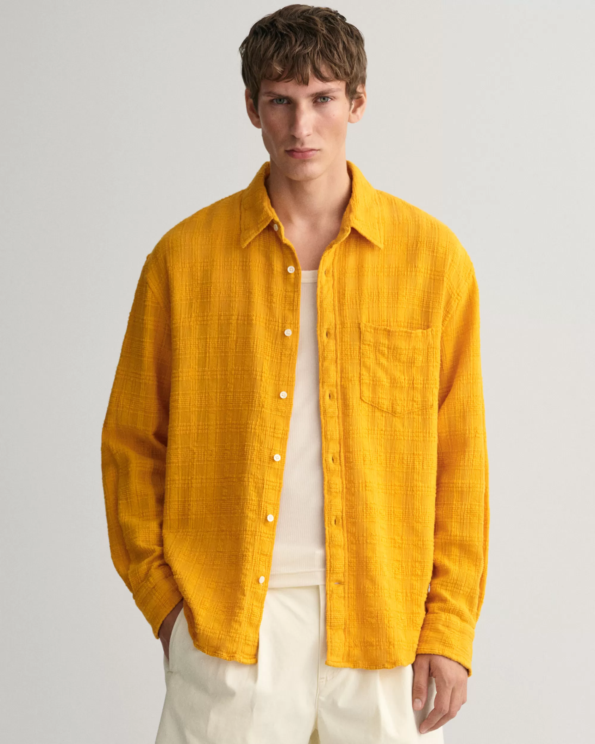 Paidat^GANT Relaxed Fit ‑Mitoitettu Textured-Ruutupaita Gold Yellow