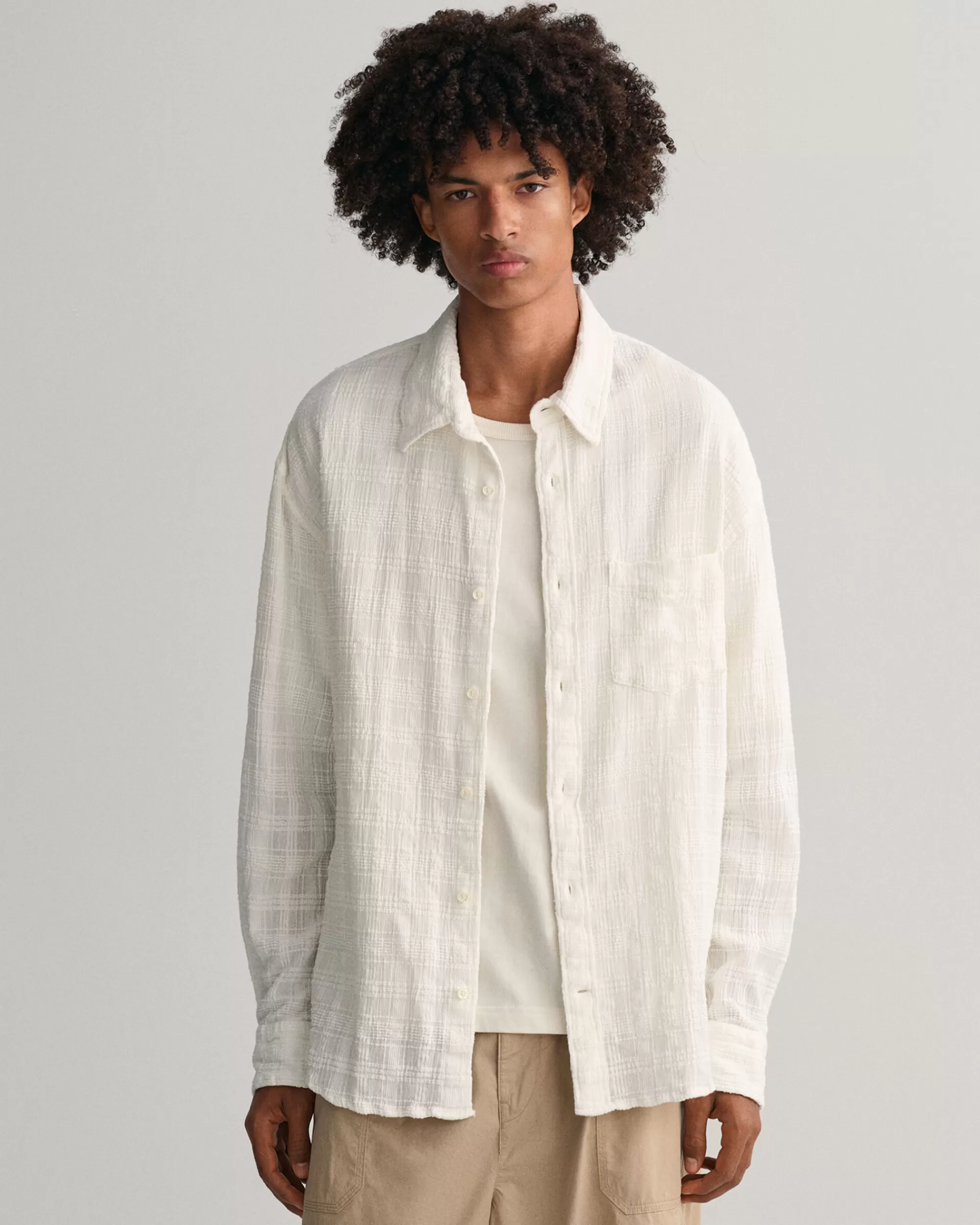 Paidat^GANT Relaxed Fit ‑Mitoitettu Textured-Ruutupaita Eggshell