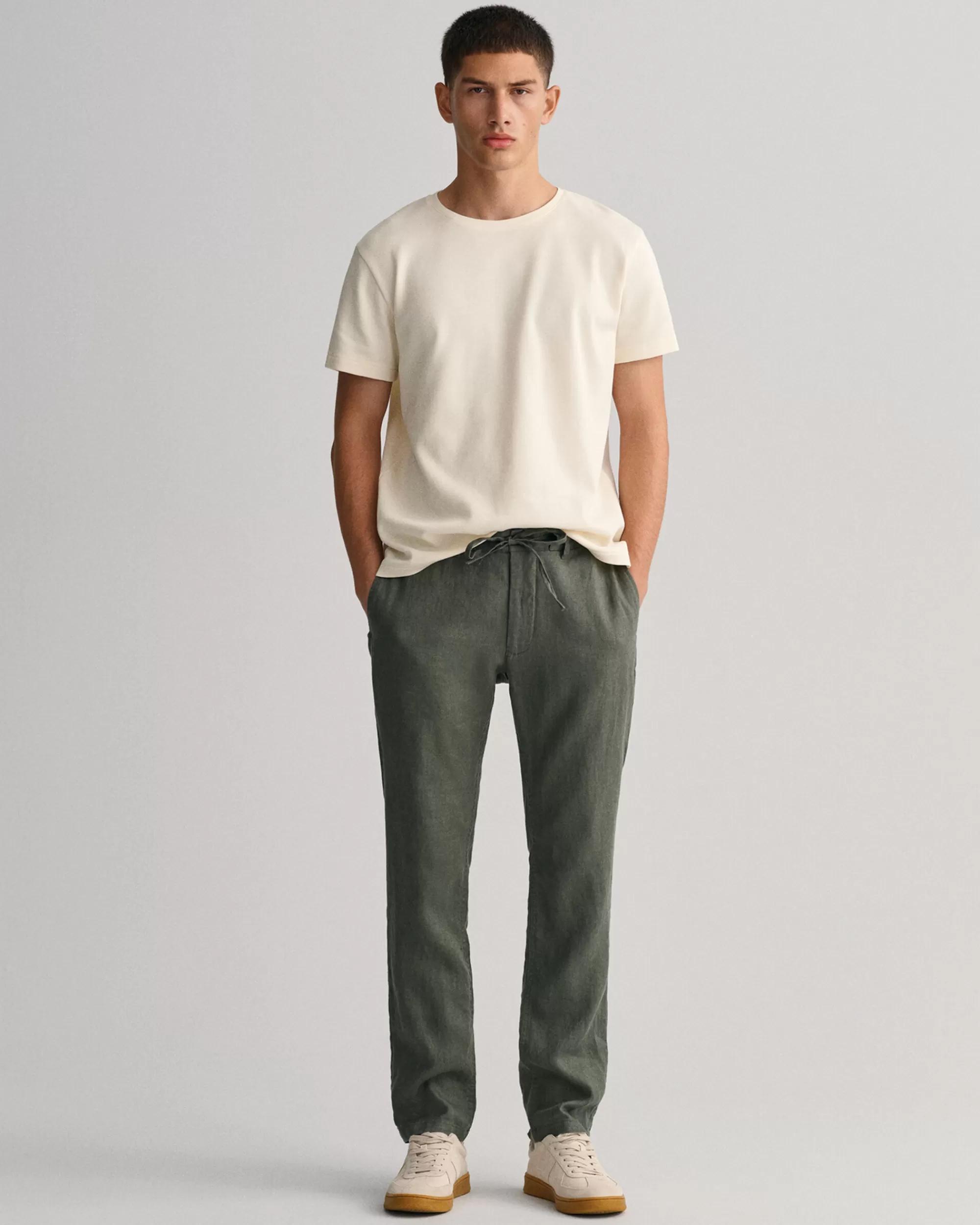 Housut^GANT Relaxed Fit ‑Mitoitetut Kiristysnyorilliset Pellavahousut Green Ash