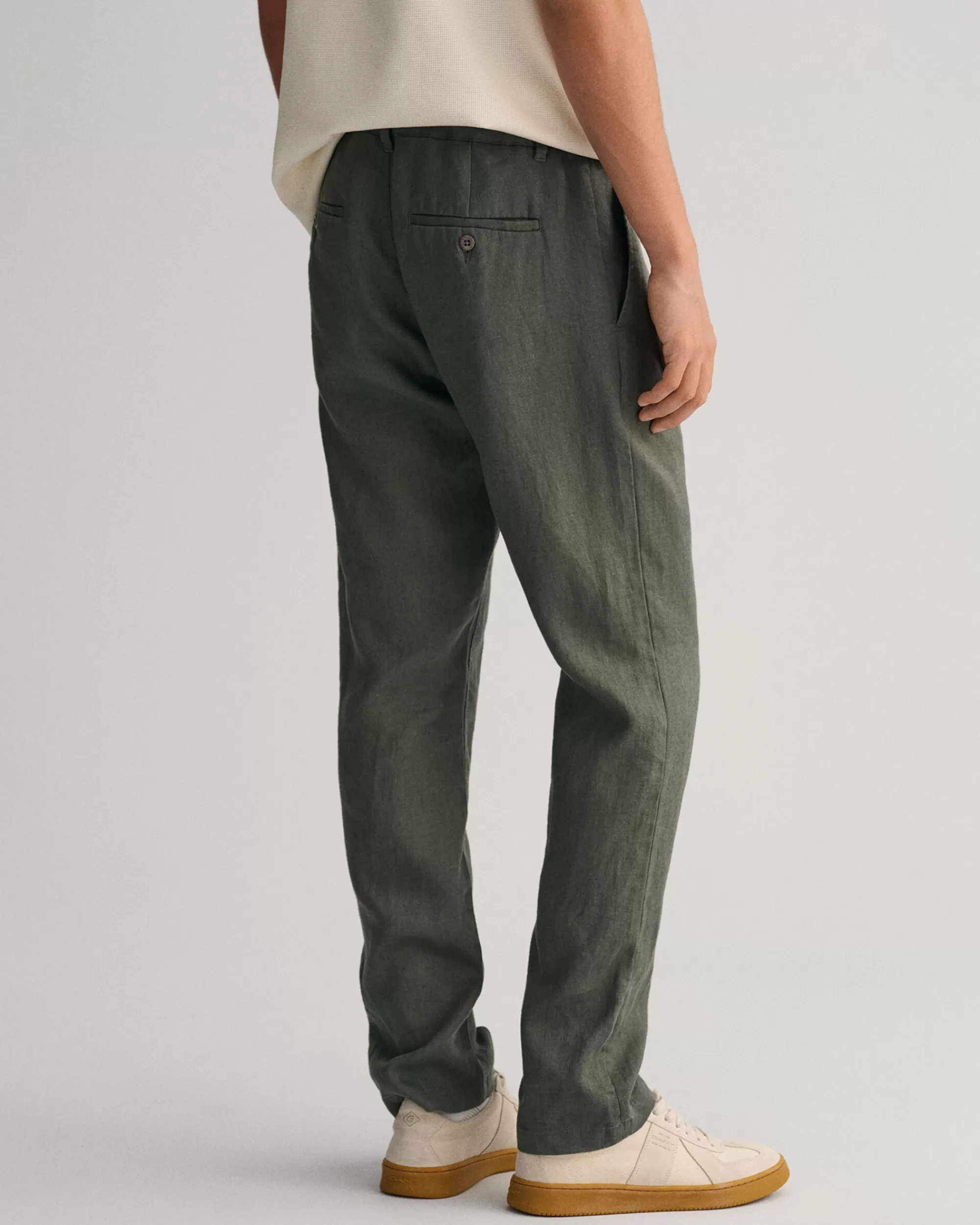 Housut^GANT Relaxed Fit ‑Mitoitetut Kiristysnyorilliset Pellavahousut Green Ash