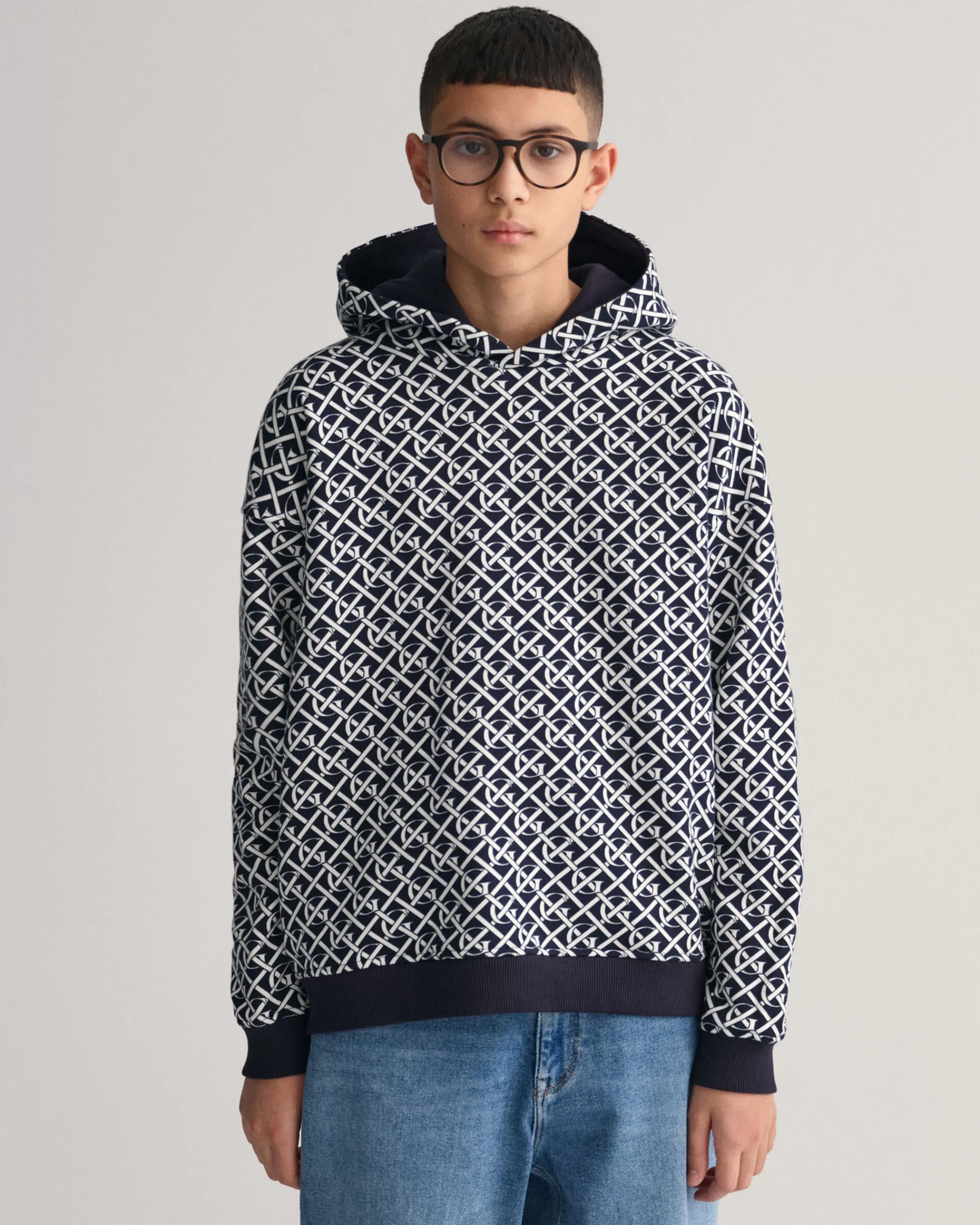 Collegepaidat & Hupparit^GANT Teen Boys ‑Malliston Oversized Fit -Mitoitettu Monogram-Huppari Evening Blue