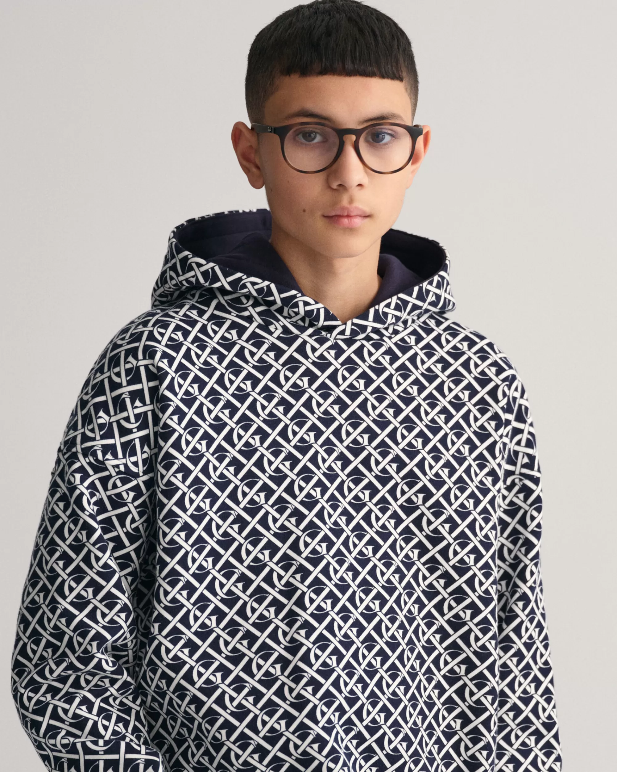 Collegepaidat & Hupparit^GANT Teen Boys ‑Malliston Oversized Fit -Mitoitettu Monogram-Huppari Evening Blue