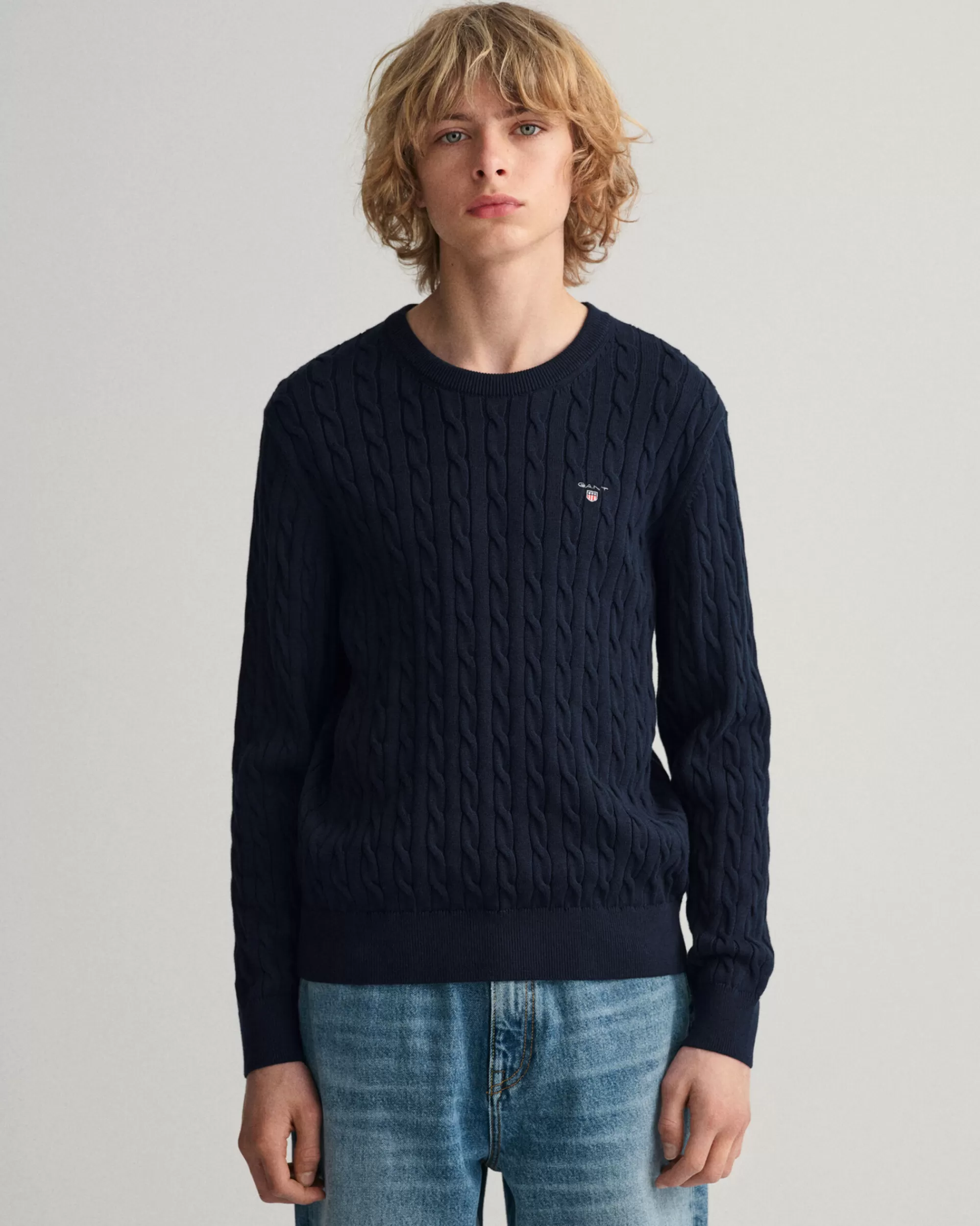 Neuleet^GANT Teen Boys ‑Malliston Puuvillainen Palmikkoneulepusero Pyorea Paantie Evening Blue