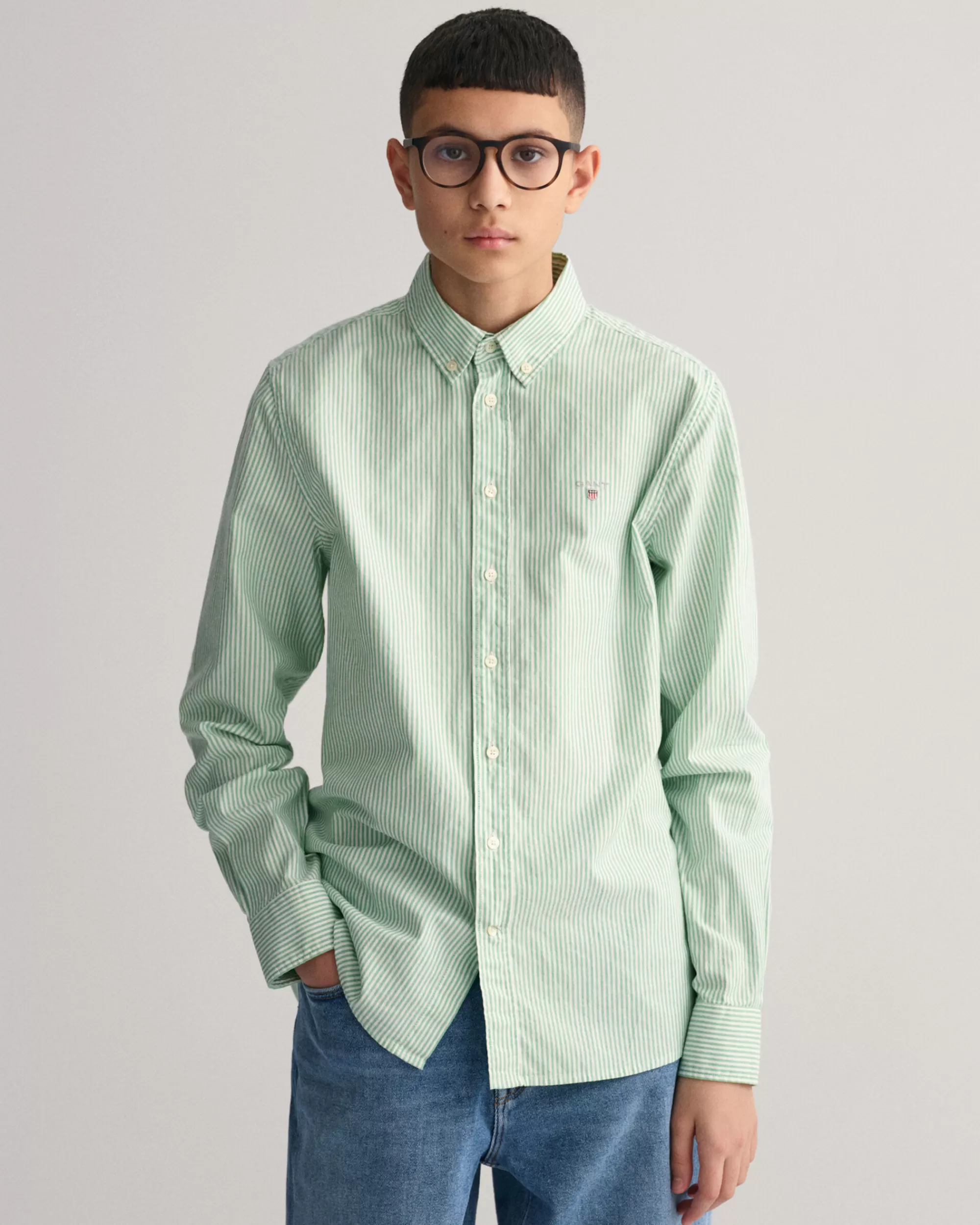 Paidat^GANT Teen Boys -Malliston Raidallinen Oxford-Paita Mid Green