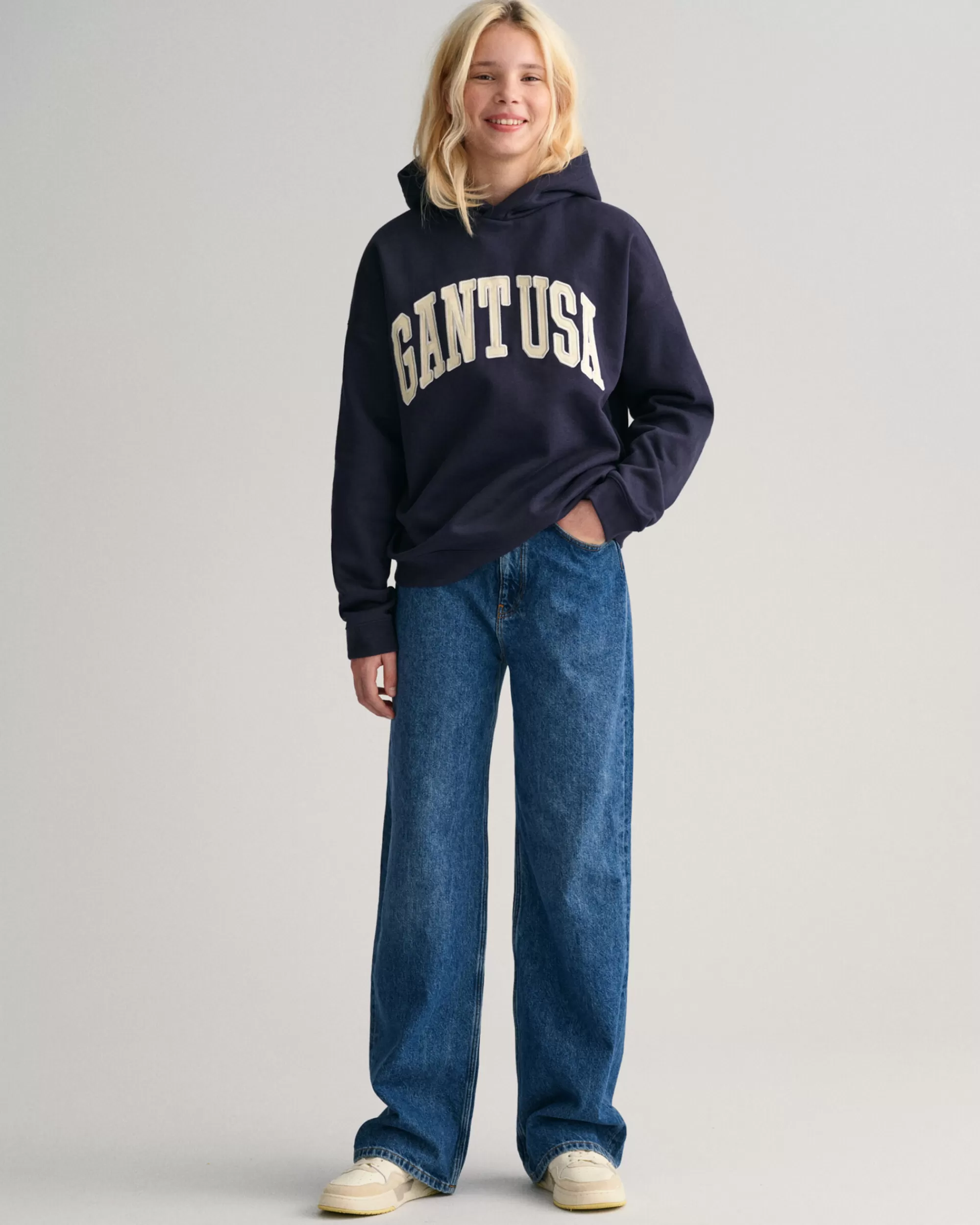 Collegepaidat & Hupparit^GANT Teens-Malliston Oversized Fit -Mitoitettu Usa -Huppari Evening Blue