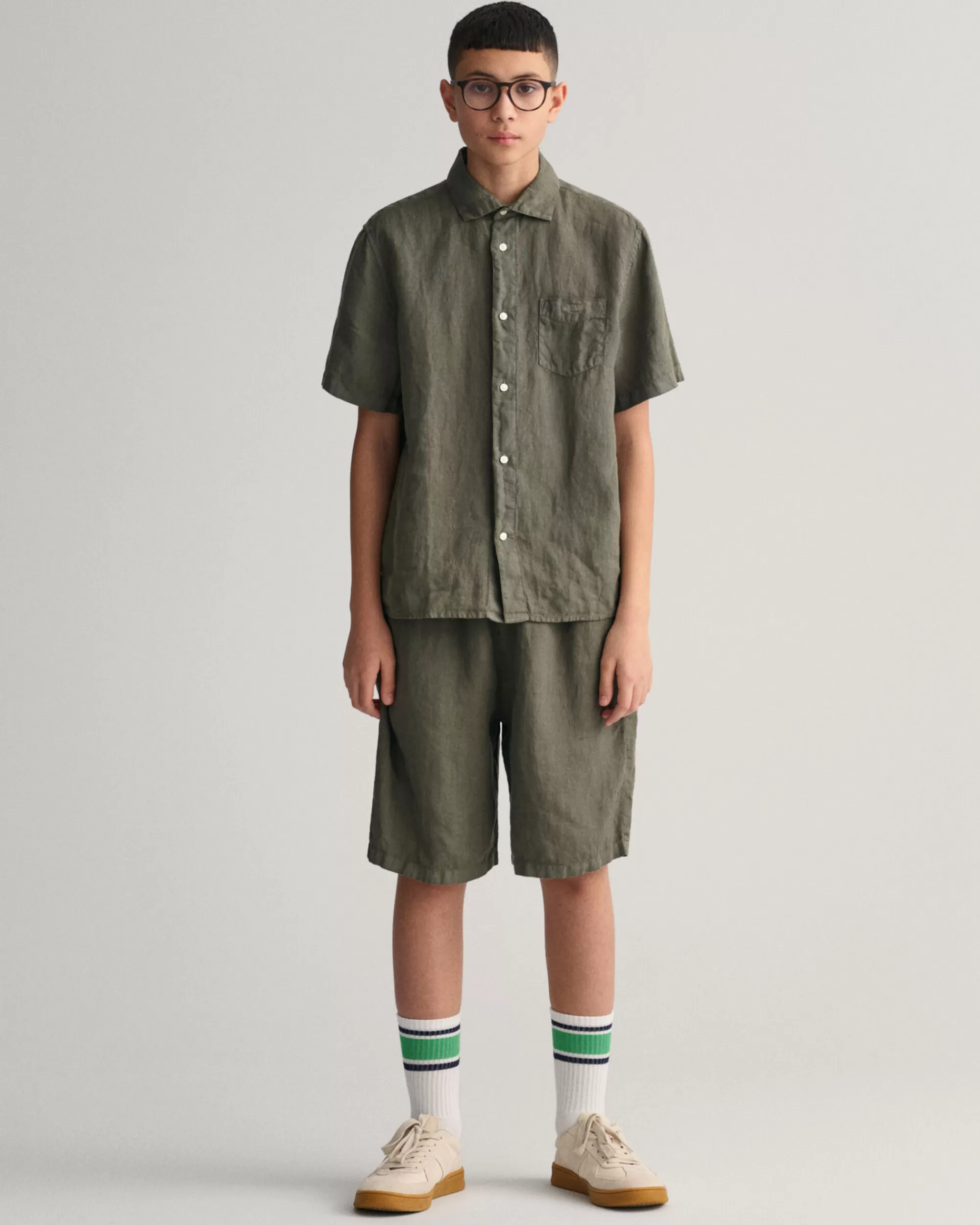 Housut^GANT Teens-Malliston Pellavashortsit Green Ash