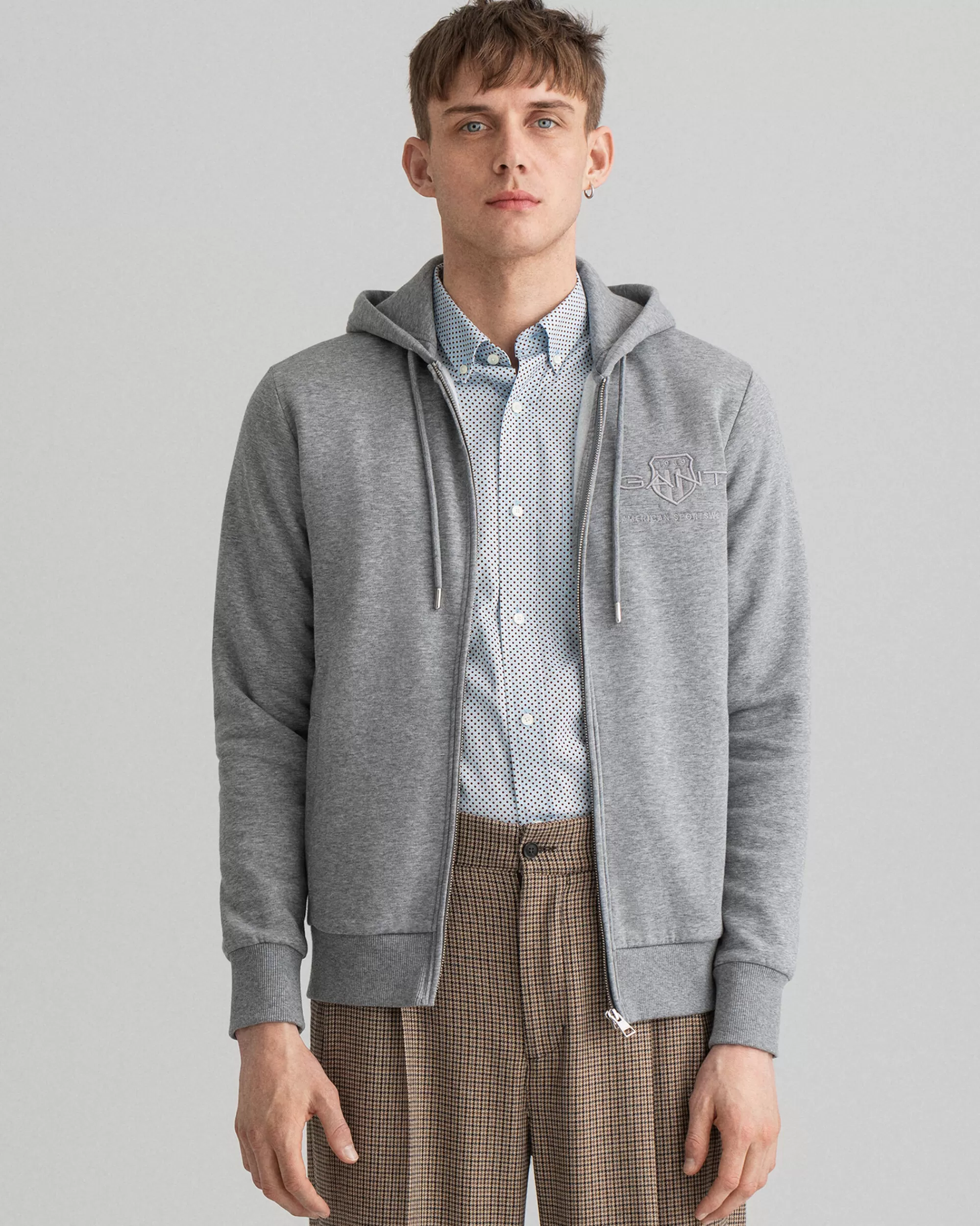 Hupparit & Collegepaidat^GANT Tonal Archive Shield ‑Vetoketjuhuppari Grey Melange